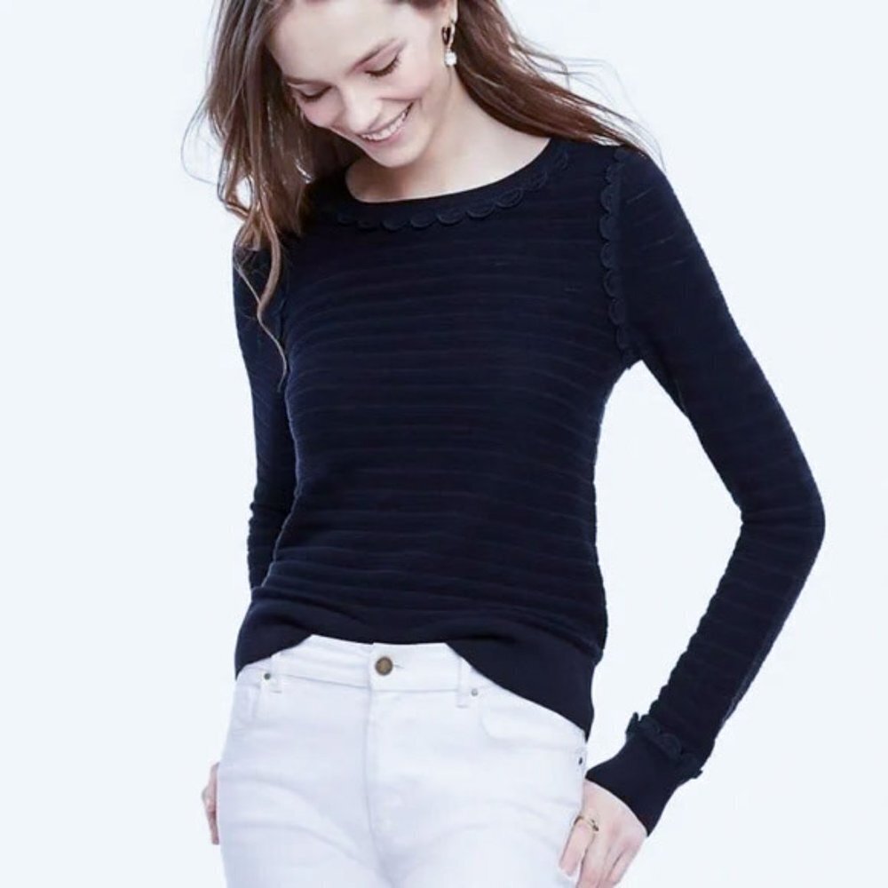Ann Taylor Blue Scallop Trim Sweater Small